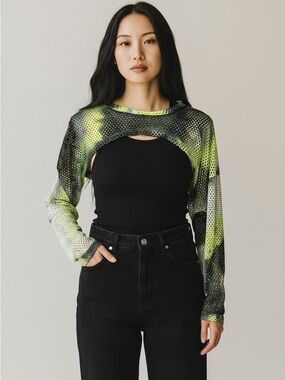 NEW Mesh Cropped Tie Dye Neon Long-Sleeve Bolero Top SMALL
